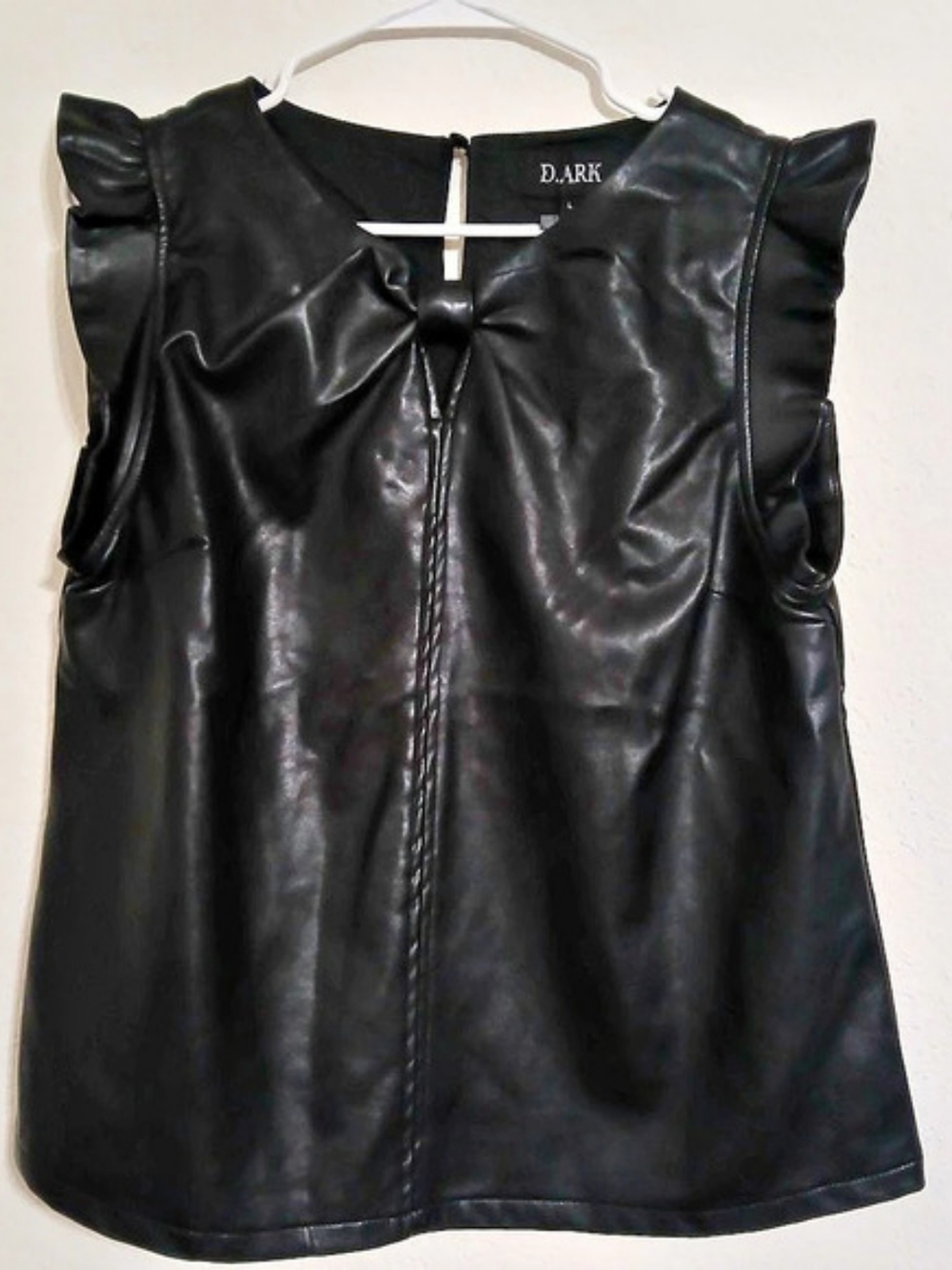D.ARK Faux Leather Ruffle Top in Black Large